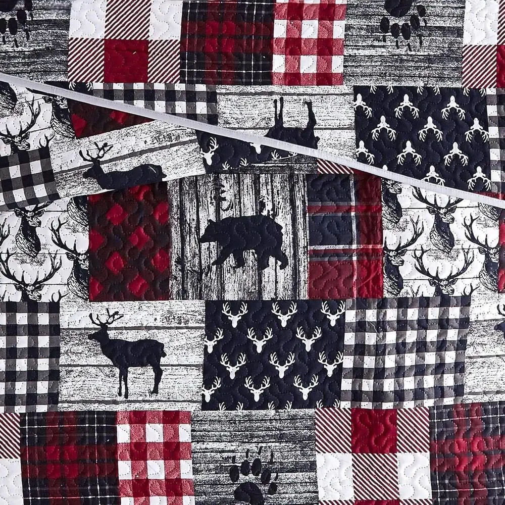 KING Comforter Set Cabin Country Deer Quilt Coverlet 3Pcs